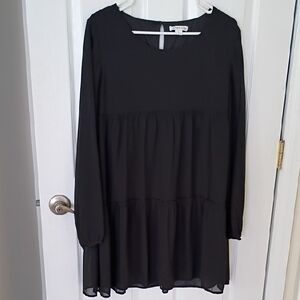Love Riche Black Long Sleeve Tiered Babydoll Dress, L